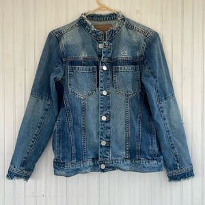 BLANKNYC Women's Stand Collar Distressed Denim Jacket Size XS